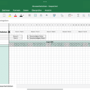 Abwesenheitsliste digital MS Excel