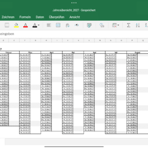 Jahresübersicht 2027 digital MS Excel