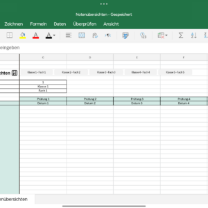 Notenübersicht digital MS Excel