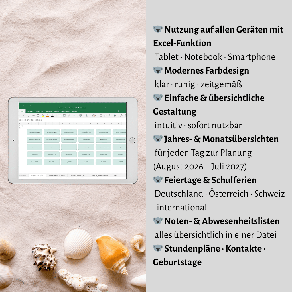 Lehrerkalender 2026/2027 digital MS Excel – Bild 2