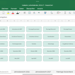 Lehrerkalender 2026/2027 digital MS Excel